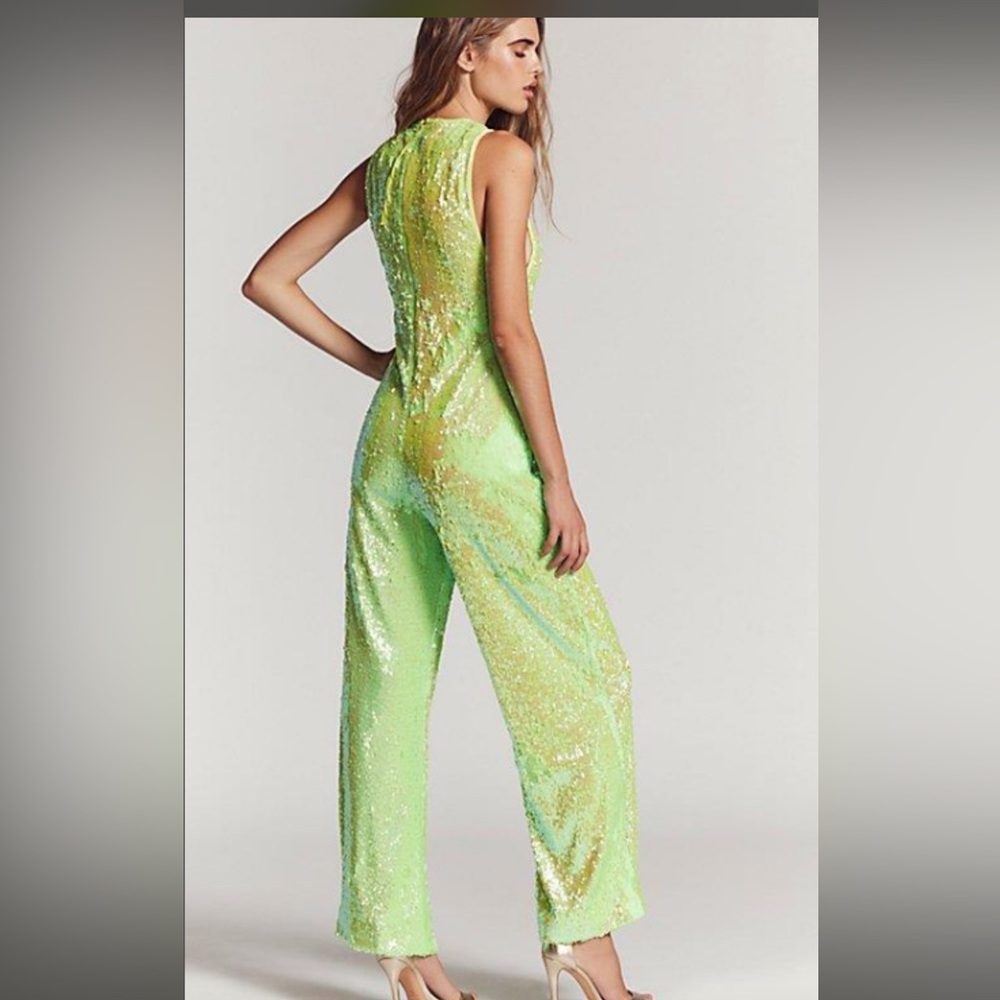 NWOT Free people starbright sequin neon green Rare jumpsuit sz xs